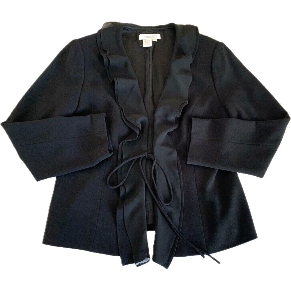 Coldwater Creek Black Tie Front Ruffle Collar Long Sleeve Evening Jacket Sz 12P